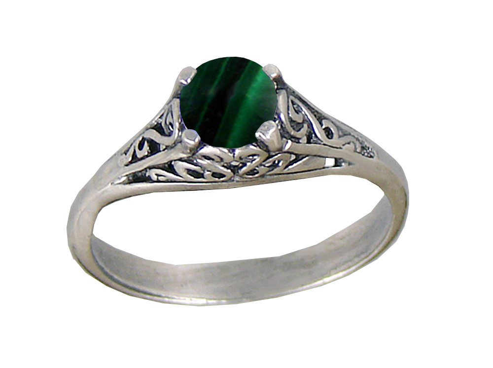 Sterling Silver Filigree Ring With Malachite Size 8